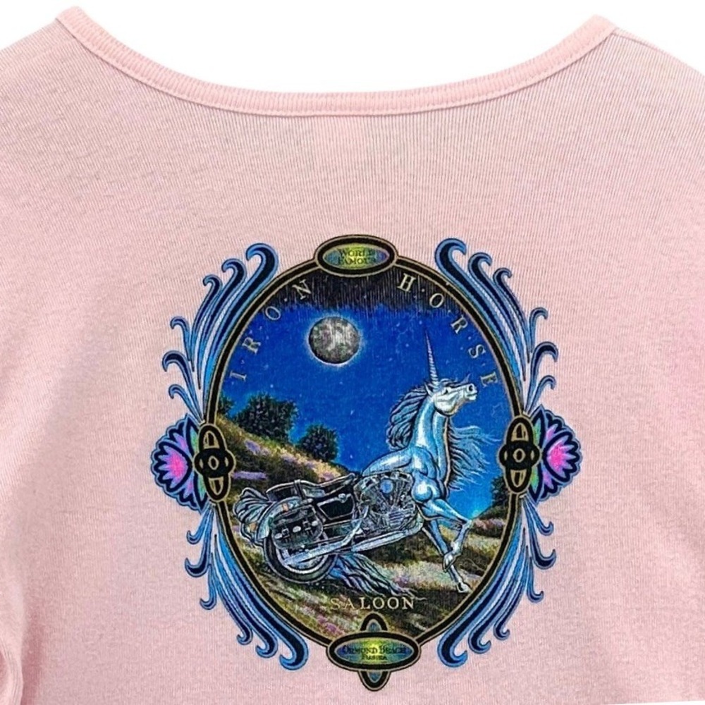 VTG 80s Iron Horse Saloon Ormond Beach FL Pink World Famous Unicorn Biker Bar M